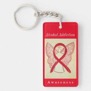 Alcohol Addiction Awareness Angel Ribbon Keychain