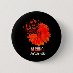 Alcohol Awareness Red Ribbon Flower 6 Cm Round Badge