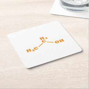 Alcohol Ethanol Molecular Chemical Formula Square Paper Coaster