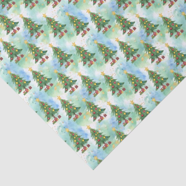 Alcohol Ink and Watercolor Christmas Trees Pattern Tissue Paper (Detail)