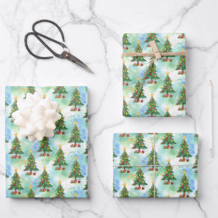 Alcohol Ink and Watercolor Christmas Trees Pattern Wrapping Paper Sheet
