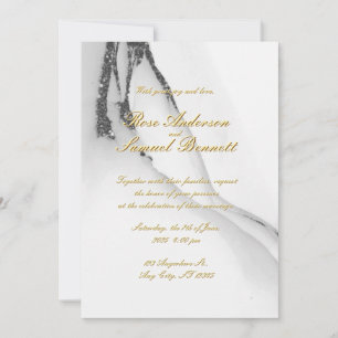 Alcohol Ink Black White Glitter Wedding Invitation