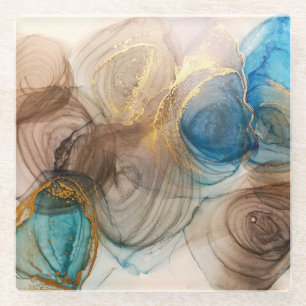 Alcohol Ink, Bleached Mineral Abstract. Glass Coaster