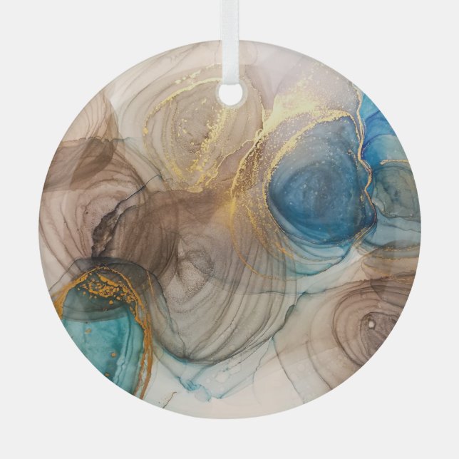 Alcohol Ink, Bleached Mineral Abstract. Glass Tree Decoration (Front)