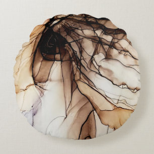 Alcohol Ink Color. Gray Handmade Marble Texture. G Round Cushion