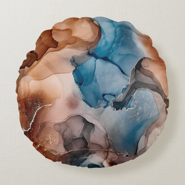 Alcohol ink colours translucent. Abstract multicol Round Cushion (Front)