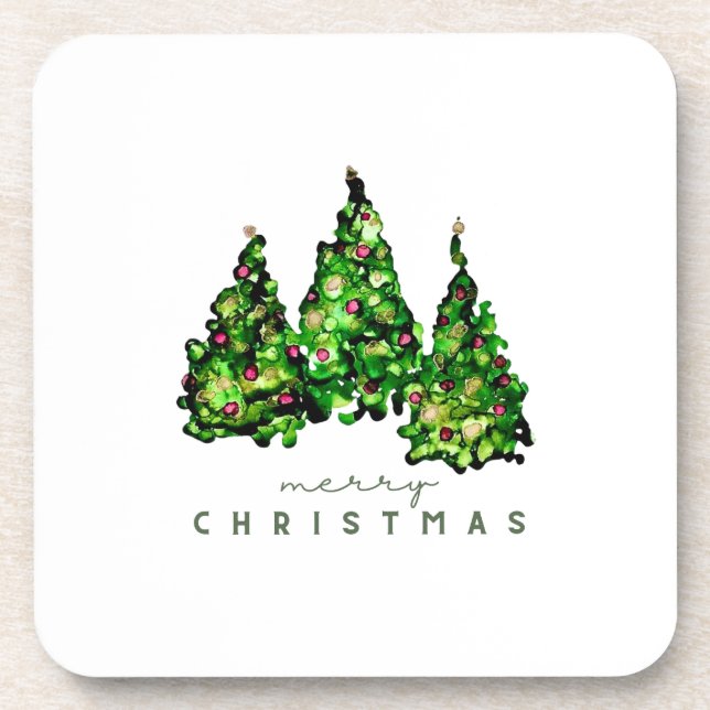 Alcohol Ink Design Christmas Tree Coasters (Front)