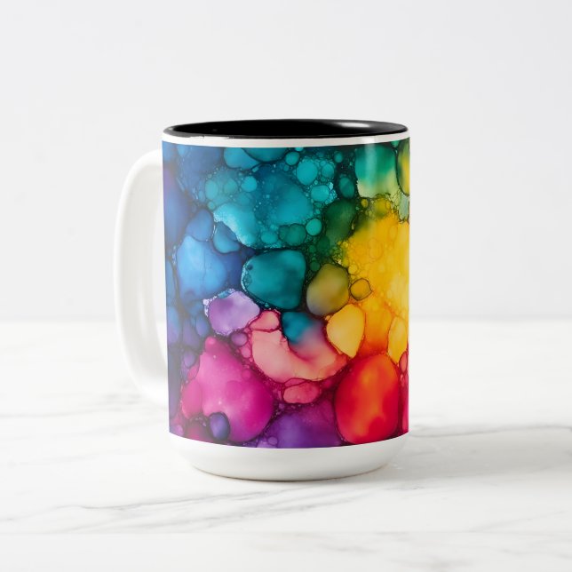 Alcohol Ink Design Two-Tone Mug, 15 oz Coffee Mug (Front Left)