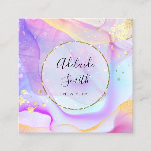 alcohol ink faux gold foil details square business card (Front)