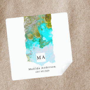 Alcohol Ink Glitter Graphic Artist Studio Monogram Square Sticker