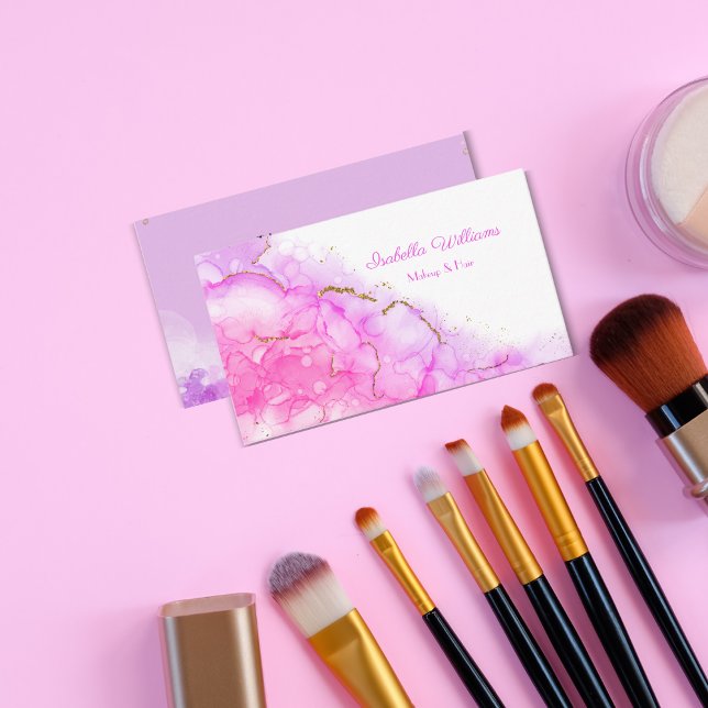 Alcohol Ink Gold Glitter Script Makeup & Hair Business Card (Creator Uploaded)