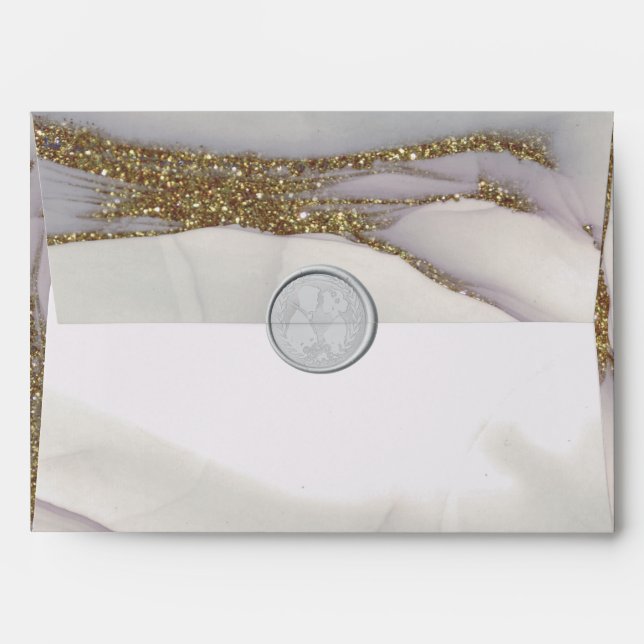 Alcohol Ink Handmade Chic Gold Glitter Envelope (Back (Top Flap))