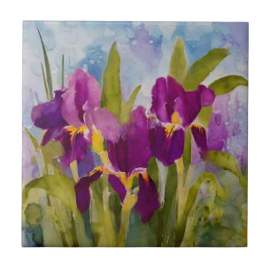 Alcohol ink irises ceramic tile
