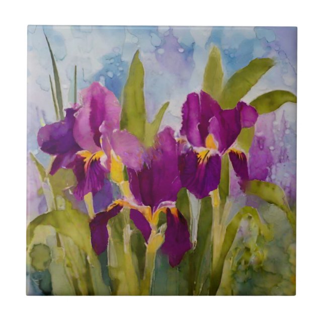 Alcohol ink irises ceramic tile (Front)