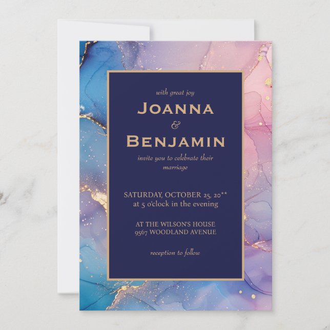 Alcohol Ink Marble Effect Abstract Wedding  Invitation (Front)