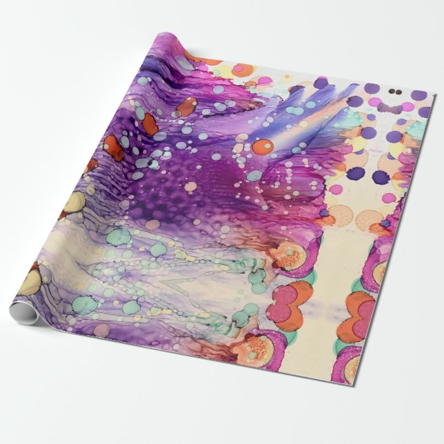 Alcohol Ink Painting with Purple Wrapping Paper (Unrolled)