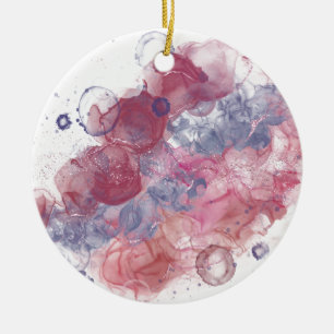 Alcohol Ink Pink Drops Ceramic Ornament
