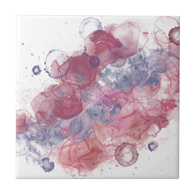 Alcohol Ink Pink Drops Ceramic Tile (Front)