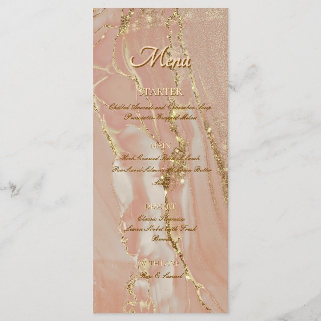 Alcohol Ink Pink Glitter Gold Elegant Flat Menu (Front)
