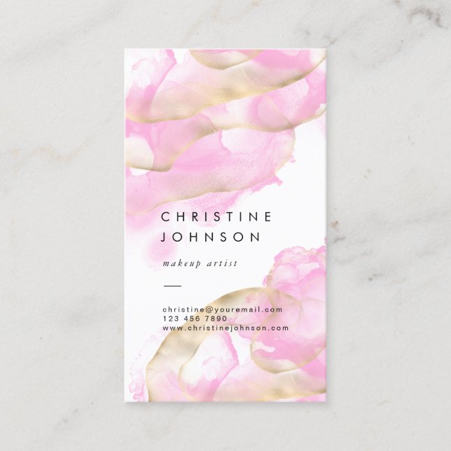 alcohol ink pink splashes business card (Front)