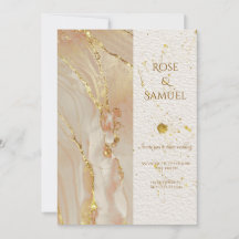 Alcohol Ink Rose Glitter Gold Wedding Invitation