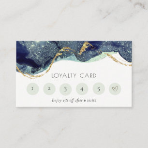 Alcohol Ink Silver Navy Glitter 6 Punch Loyalty Business Card