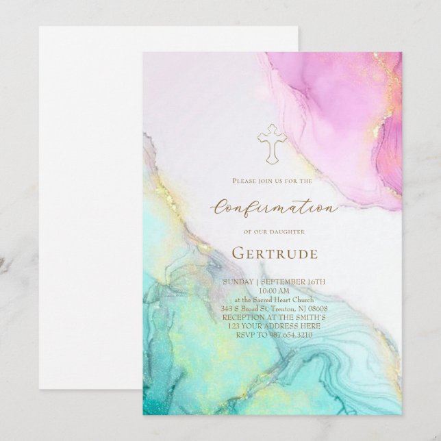 alcohol ink splashes Confirmation Invitation (Front/Back)