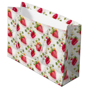 Alcohol Ink Style Strawberry Blossoms and Berries  Large Gift Bag