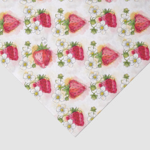 Alcohol Ink Style Strawberry Blossoms and Berries  Tissue Paper