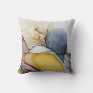 Alcohol ink swirls, yellow tint, abstract. cushion