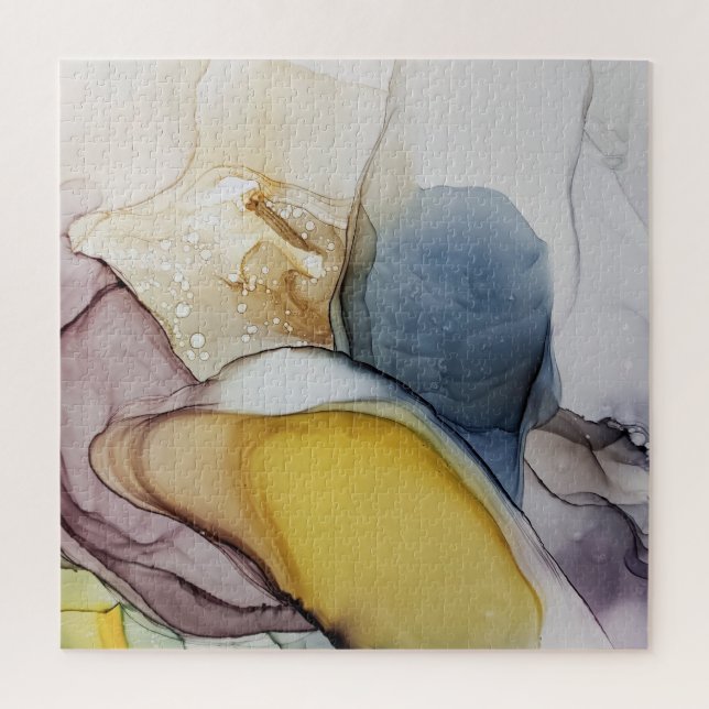 Alcohol ink swirls, yellow tint, abstract. jigsaw puzzle (Vertical)
