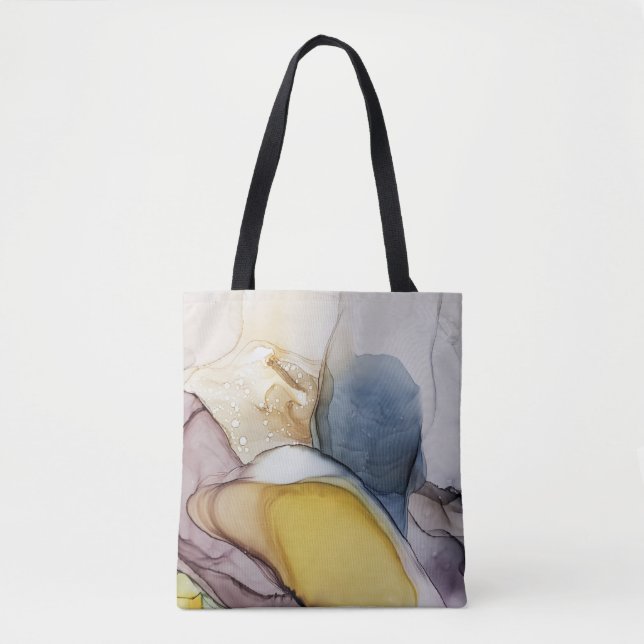 Alcohol ink swirls, yellow tint, abstract. tote bag (Front)