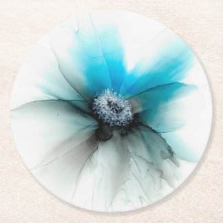 Alcohol inks ble flower round paper coaster