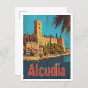 Alcudia Spain Vintage Travel Illustration Postcard