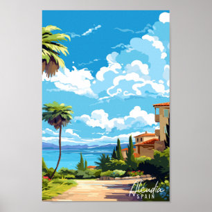 Alcudia Spain vintage travel illustration Poster