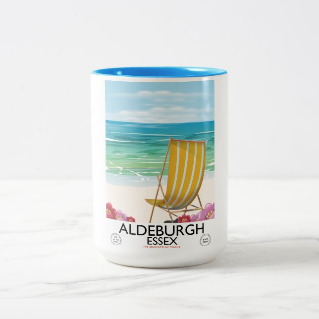 Aldeburgh Essex beach travel poster Two-Tone Coffee Mug (Center)