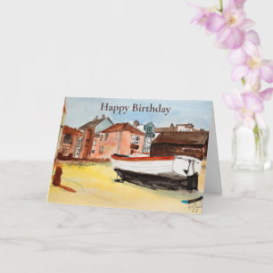 Aldeburgh Fishing Boat & Shacks Happy Birthday Card