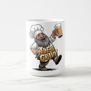 Ale & Gravy Logo Design featuring a Jolly Chef Coffee Mug