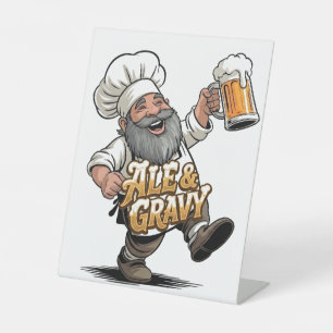Ale & Gravy Logo Design featuring a Jolly Chef Pedestal Sign