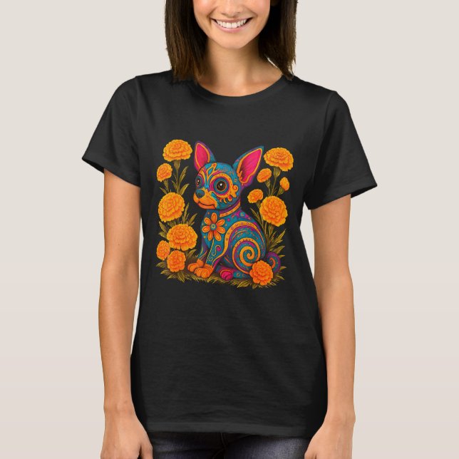 Alebrije Dog Flower Mexican Folk Art Owner Mom Dad T-Shirt (Front)