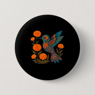 Alebrije Hummingbird Flower Mexican Folk Art Bird 6 Cm Round Badge