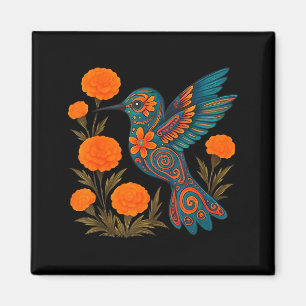 Alebrije Hummingbird Flower Mexican Folk Art Bird Magnet