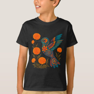 Alebrije Hummingbird Flower Mexican Folk Art Bird  T-Shirt