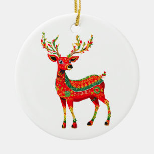 Alebrijes Folk Art Reindeer Customisable Ceramic Ornament