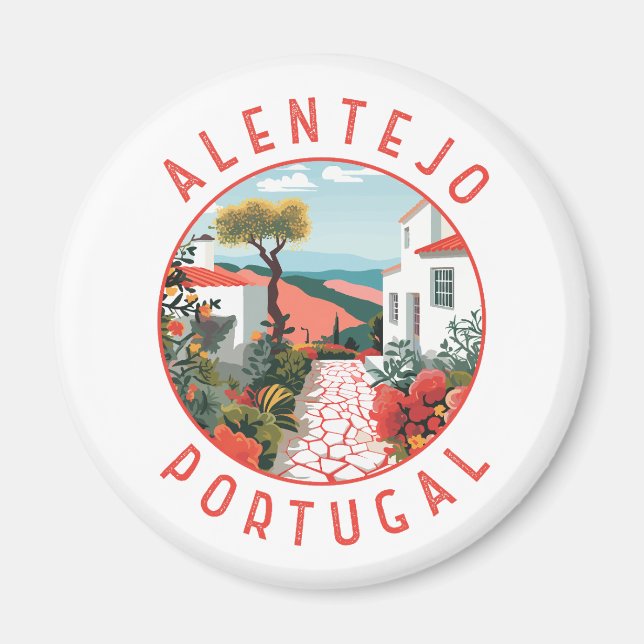 Alentejo Portugal Retro Distressed Circle Magnet (Front)