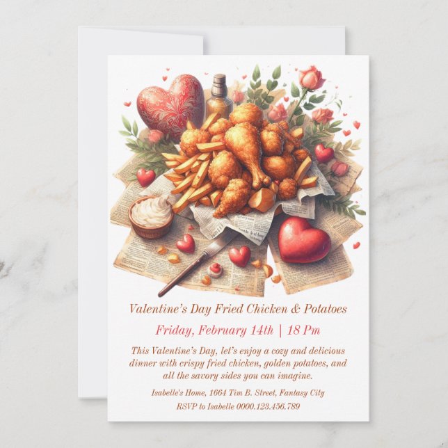 alentine’s Day Fried Chicken & Potatoes Invitation (Front)