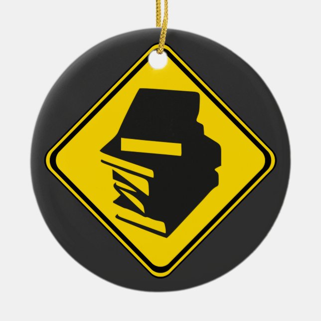 Alert: Books Ahead! Ceramic Tree Decoration (Front)