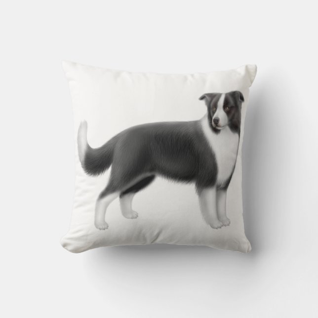 Alert Border Collie Dog Pillow (Front)
