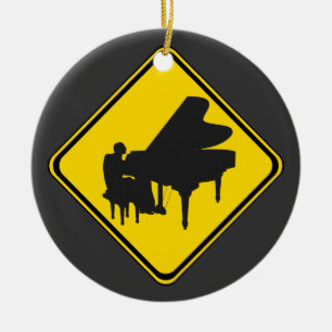 Alert: Piano Player Ahead! Ceramic Ornament