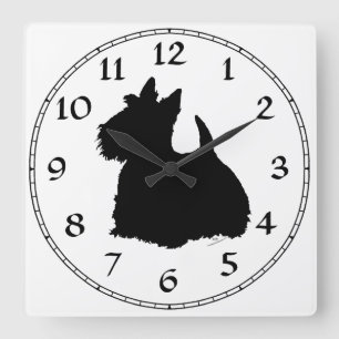 Alert Scottish Terrier Silhouette Square Wall Clock